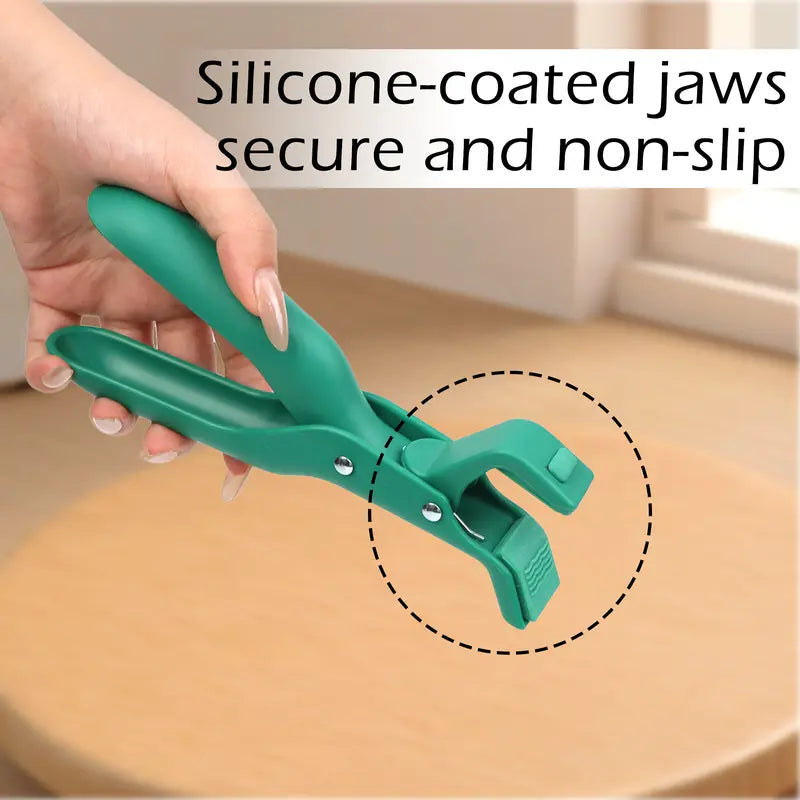 2 Counts Hot Plate Gripper, Multi-Purpose Anti-Scald Tool for Bowls, Plates, Pans, Serving as Holder, Clip, Tongs, Clamp in Kitchen Red & Green
